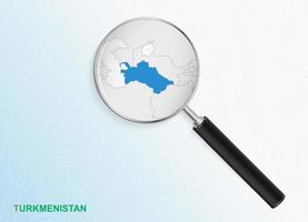 Magnifier with map of Turkmenistan on abstract topographic background. vector