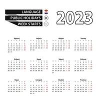 calendario 2023 en idioma croata, la semana comienza el lunes. vector