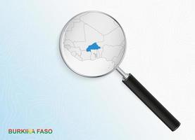 Magnifier with map of Burkina Faso on abstract topographic background. vector