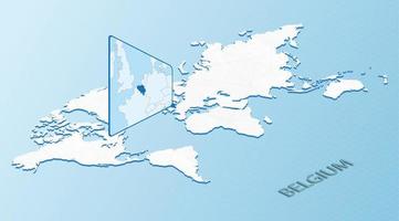 mapa mundial en estilo isométrico con mapa detallado de bélgica. mapa azul claro de Bélgica con un mapa del mundo abstracto. vector