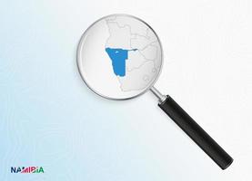 Magnifier with map of Namibia on abstract topographic background. vector
