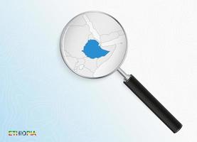 Magnifier with map of Ethiopia on abstract topographic background. vector