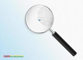 Magnifier with map of Guinea-Bissau on abstract topographic background. vector