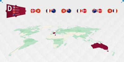 Participants in Group D of the football tournament, highlighted in burgundy on the world map. All group games. vector