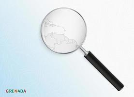 Magnifier with map of Grenada on abstract topographic background. vector