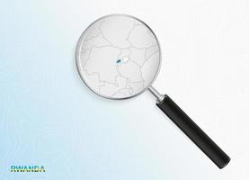Magnifier with map of Rwanda on abstract topographic background. vector