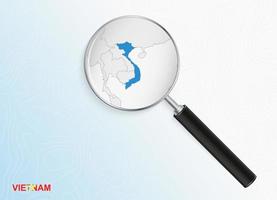 Magnifier with map of Vietnam on abstract topographic background. vector