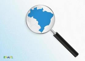 Magnifier with map of Brazil on abstract topographic background. vector