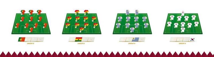 campo de fútbol con alineación de equipo para el grupo h de competición de fútbol. vector