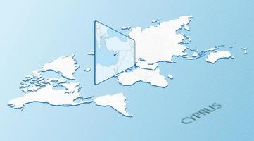 World Map in isometric style with detailed map of Cyprus. Light blue Cyprus map with abstract World Map. vector