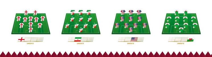 campo de fútbol con alineación de equipo para el grupo b de competición de fútbol. vector