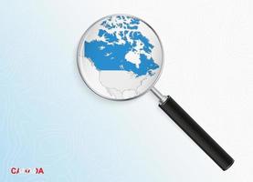Magnifier with map of Canada on abstract topographic background. vector