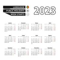 Calendar 2023 in Portuguese language, week starts on Monday. vector