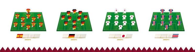 campo de fútbol con alineación de equipo para el grupo e de competición de fútbol. vector