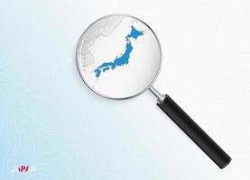 Magnifier with map of Japan on abstract topographic background. vector