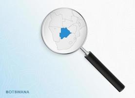 Magnifier with map of Botswana on abstract topographic background. vector