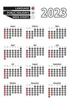 Norwegian calendar 2023 with numbers in circles, week starts on Sunday. 2023 with flag of Norway vector