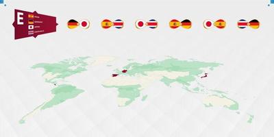 Participants in Group E of the football tournament, highlighted in burgundy on the world map. All group games. vector