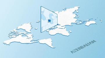 World Map in isometric style with detailed map of Azerbaijan. Light blue Azerbaijan map with abstract World Map. vector