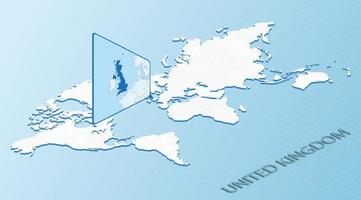 mapa mundial en estilo isométrico con mapa detallado del reino unido. mapa azul claro del reino unido con mapa del mundo abstracto. vector