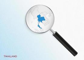 Magnifier with map of Thailand on abstract topographic background. vector