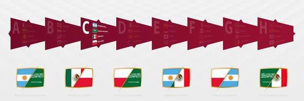 World Football 2022 playoff match schedule with groups and national flags.  Tournament bracket. 2022 Football results table, participating to the final  championship knockout. vector illustration 12506030 Vector Art at Vecteezy