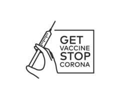 logotipo de la vacuna. vacunarse para detener el virus de la corona. reforzar tu sistema inmunológico vector