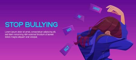 Stop bullying poster with sad victim girl vector