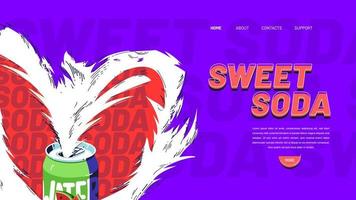 Vector banner of sweet soda, fruit drink with foam