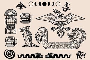 Set of Mayan or Aztec patterns, tribal elements vector