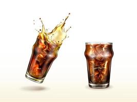 Splash cola, soda, cold tea or coffee with ice vector