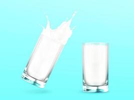 Milk in glass with splash, white dairy drink vector