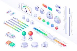 Isometric buttons control panel interface elements vector