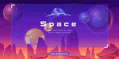 Shuttle in space cartoon web banner with spaceship vector