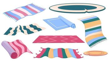 Set of carpets or rugs of different shapes, colors vector