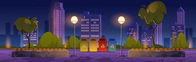 parque de la ciudad con contenedores de basura para basura separada