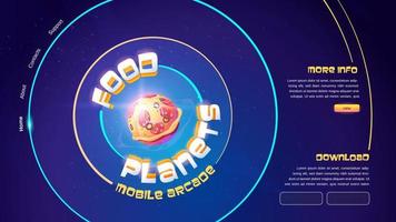 sitio web del juego de arcade móvil food planets vector