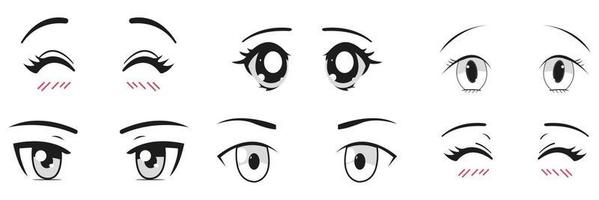 conjunto de ojos de estilo anime de dibujos animados