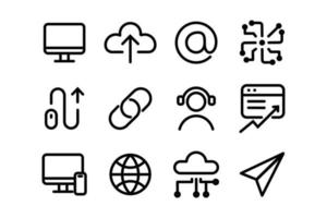 colección de icono de computadora para tecnología digital. diseño de icono de arte de línea de trazo simple vector