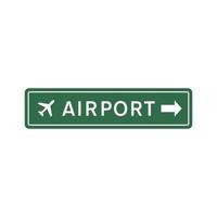 Airport road sign, green rectangle with white arrow and text vector