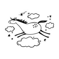 Doodle unicorn set. Hand drawn vector