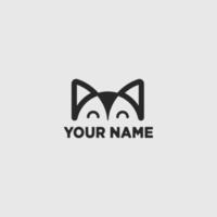 Cat or dog animal logo smiling half head, simple logo style, flat logo vector