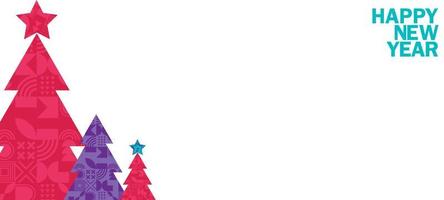 cartel de feliz navidad y feliz año nuevo. diseño navideño moderno y moderno con elementos geométricos abstractos, árbol de navidad, copo de nieve, conejito, conejo. cartel horizontal, tarjeta de felicitación, sitio web de banner de venta vector