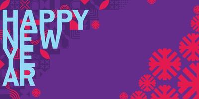 feliz navidad y feliz año nuevo banner horizontal geométrico. Diseño de concepto de Navidad moderno y brillante con copo de nieve. cartel simple, tarjeta de felicitación, banner de venta para el sitio web 2023 vector