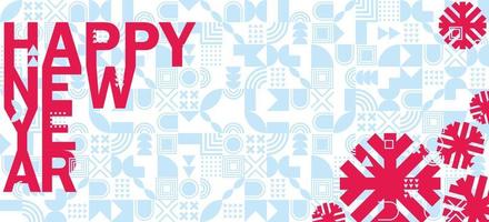 Merry Christmas and Happy New Year geometric horizontal banner. bright modern Xmas concept design with snowflake. Simple poster, greeting card, sale banner for website 2023 vector