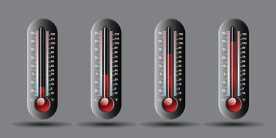 Temperature weather thermometer set with celsius and fahrenheit scale. Vector Illustration
