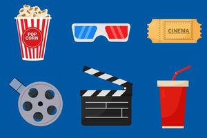Cartoon cinema elements. Movie theater popcorn, filming cinema vector