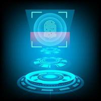 vector abstract security system concept with fingerprint on technology background.