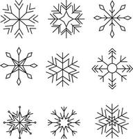 silueta de copos de nieve, conjunto de iconos simples, dibujo vectorial de contorno vector