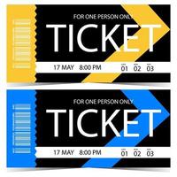 Ticket mockup design. Modern, trendy, bright and creative event entrance ticket, access or pass talon, admission flyer suitable for exhibition, festival, concert, party, disco, club, private areas. vector